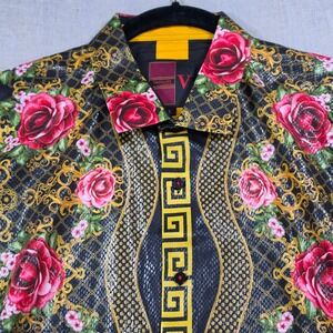 Vassari Button Down Shirt Mens Large Multicolor Excellent Baroque Floral Leopard